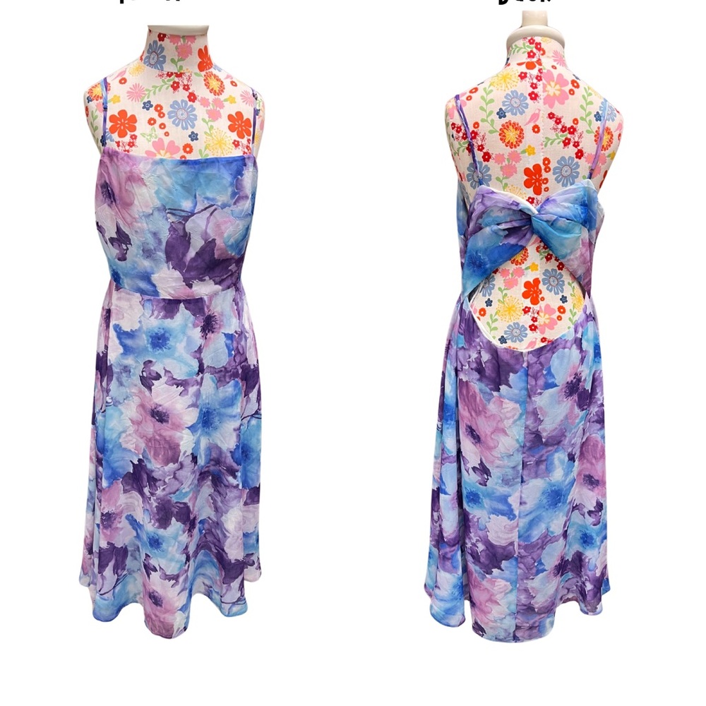 Lulu's Purple and Blue Knotted Back Midi Dress